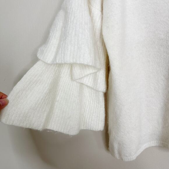 Madewell Tier Sleeve Sweater Cream Small S Wool Stretch Bateau Neck 3/4 Sleeve - Picture 4 of 14